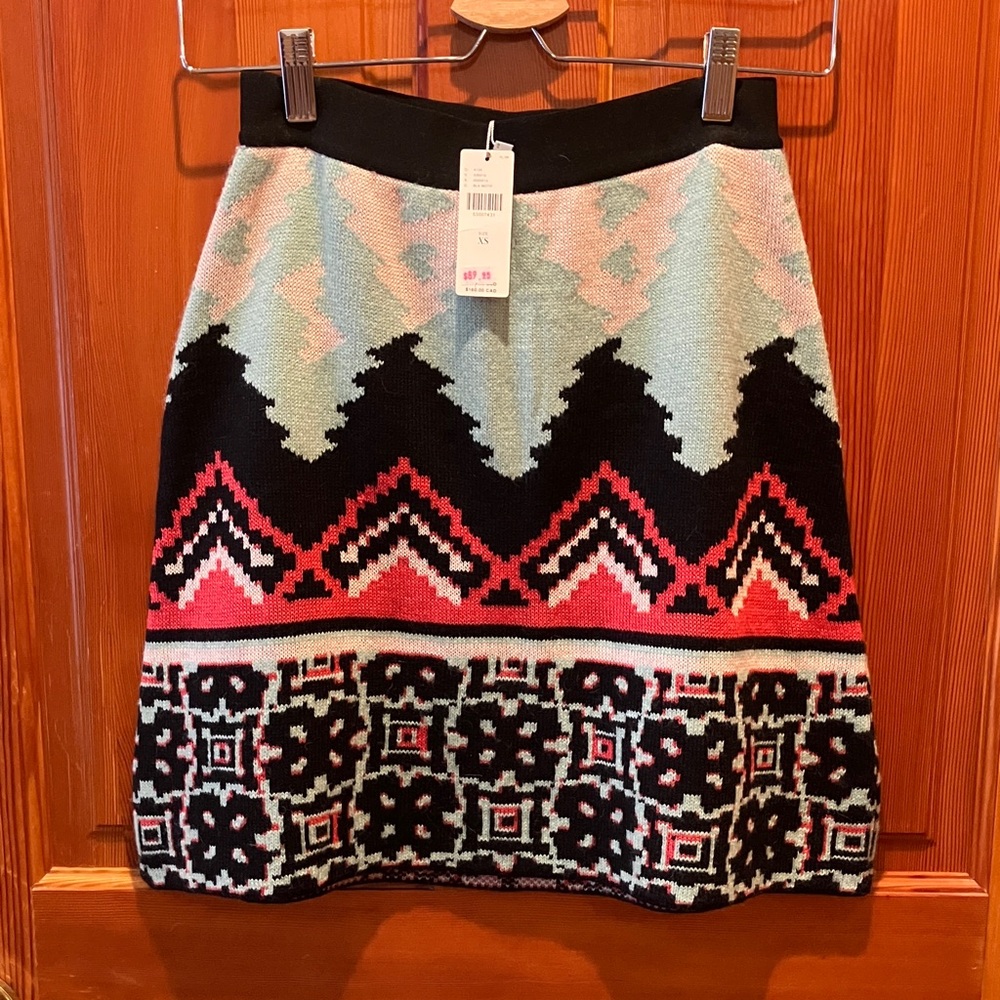 Anthropologie Black and Red Patterned A-Line Skirt